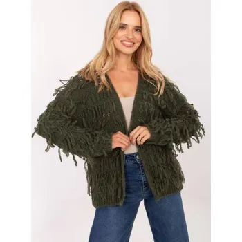 Dámský svetr Khaki dámský kardigan s třásněmi RUE PARIS