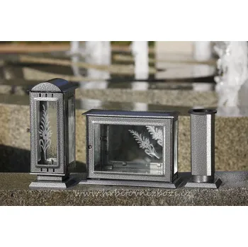 Smuteční dekorace Hřbitovní lampa s vázou a fotoskříňkou starostříbrnou