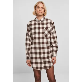 Dámské šaty Dámské oversized flanelové košilové šaty růžové/hnědé Urban Classics hnědá 2541329