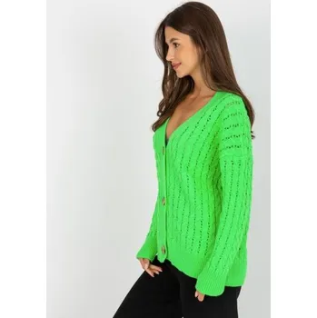 Dámský svetr Fluo zelený prolamovaný svetr s copánkovým vzorem RUE PARIS