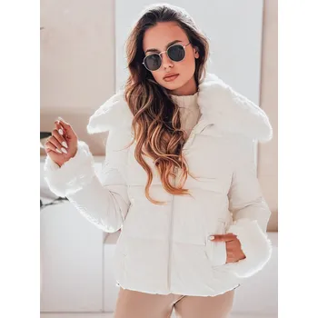 Krátká dámská prošívaná bunda s kožíškem TY5068 Barva: Bílá, Velikost: 2XL