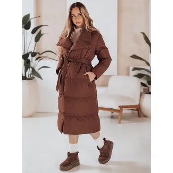 Dámský dlouhý prošívaný kabát FAVI hnědý