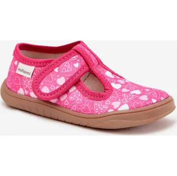 Chlapecké bačkory Pohodlné Pantofle Barefoot Dívčí S Srdíčky Na Suchý Zip Milami Talirae Barva: Růžová, Velikost: 29