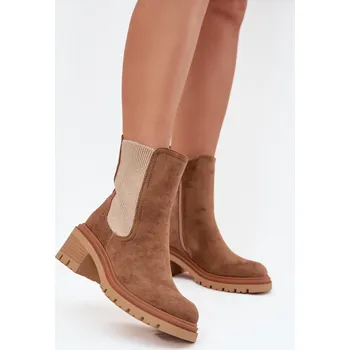 Dámské kozačky Dámské zateplené chelsea boty na klínovém podpatku Zoralia Barva: Béžová, Velikost: 38