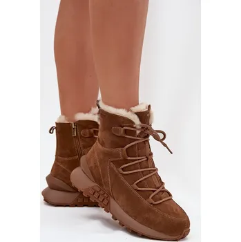 Dámská zimní obuv Semišové Zimní Boty Pro Ženy S Kožíškem Big Star SS274319 Barva: Béžová, Velikost: 36