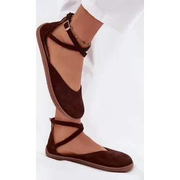 Dámské lodičky Dámské semišové baleríny Barefoot s pásky Zazoo 191 Barva: Béžová, Velikost: 39