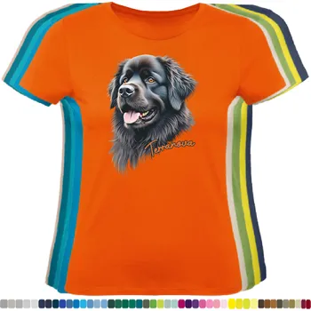Dámské tričko damske-levne-bavlnene-tricko-digitalni-potisk-novofundlandsky pes Barva: Orange - oranžová, velikost: XL