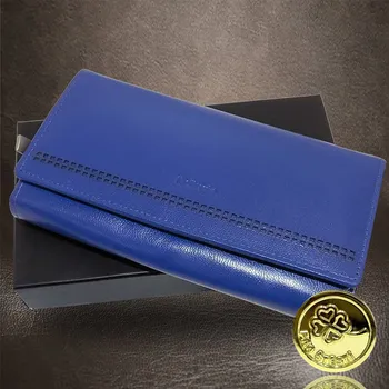 Peněženka Dámská modrá kožená peněženka BELLUGIO s monogramem, textem nebo fotografií Vyberte variantu: + MONOGRAM | zdarma | + Akce - zlatá mince Pro štěstí ZDARMA