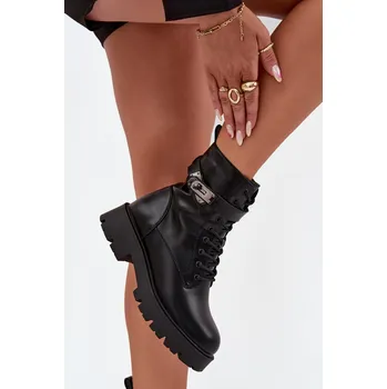 Dámské kozačky Dámské Boty Pracovní S Ozdobným Páskem Zateplené Eko Kůže Selita Barva: Černá, Velikost: 39