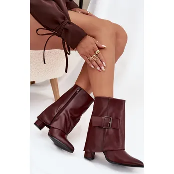 Dámské kozačky Zateplené boty na podpatku s ohrnutým svrškem a u sponou Ylenara Barva: Červená, Velikost: 39