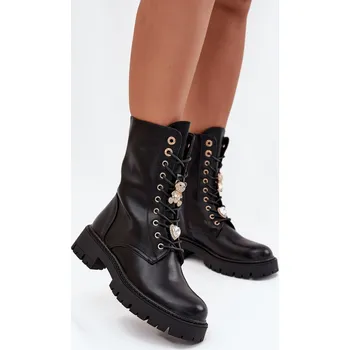 Dámské kozačky Dámské Botky Worker S Připínkami Zateplené Lomina Barva: Černá, Velikost: 38