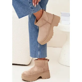 Dámská zimní obuv Dámské Nízké Sněhule Natahovací S Teplým Kožíškem Khaki Mavelle Barva: Béžová, Velikost: 38