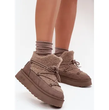 Dámská zimní obuv Dámské Sněhule Na Platformě S Kožíškem Typu Beránek SS274112 Barva: Béžová, Velikost: 41