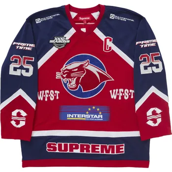 Pánská móda Supreme Rhinestone Hockey Jersey Red Velikost: M