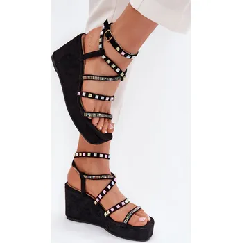 Dámské sandále Dámské Sandály Na Klínu Se Zdobením Na Páscích Lunara Barva: Černá, Velikost: 38