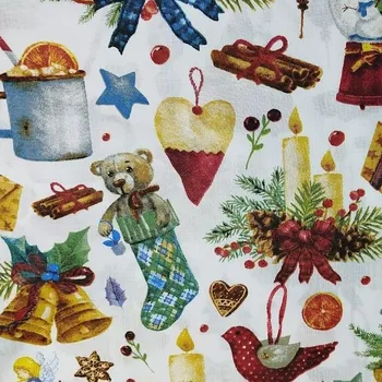 Bavlněná látka vánoční dárky na bílé š.160 cm EU