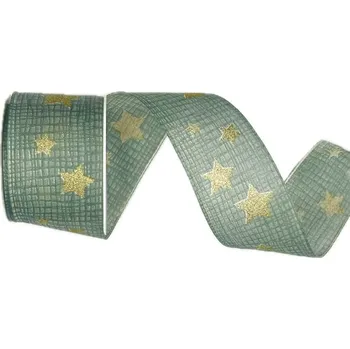 Stuha Vánoční bavlněná stuha HEAVEN HARMONY GREEN 40mm x 2m (14,-Kč/m) (Vánoční stuha přírodní, bavlněná, jednostranný potisk s glitrovým efektem, s drátkem v obou okrajích )