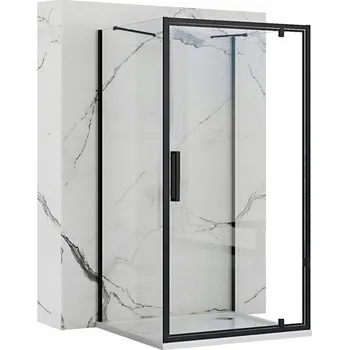 Rea Rapid Swing, 3-stěnový sprchový kout 80 (dveře) x 100 (stěna) x 195 cm, 6mm čiré sklo, černý profil, KPL-009951
