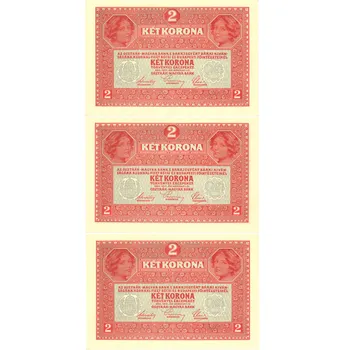 Rakouské bankovky 2 koruny 1917 v 3ks, UNC po sobě jdoucí čísla