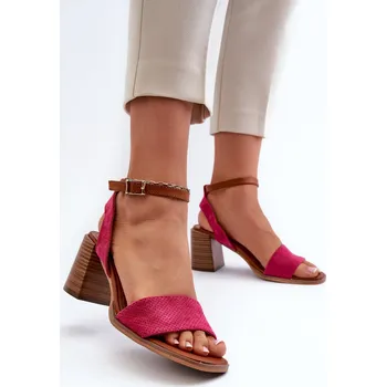 Dámské sandále Dámské sandály na podpatku z ekologického semiše Ronvia Barva: Růžová, Velikost: 41