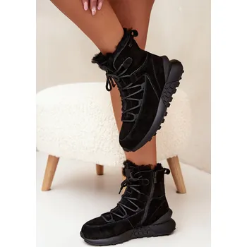 Dámská zimní obuv Semišové Zimní Boty Pro Ženy S Kožíškem Big Star SS274319 Barva: Černá, Velikost: 38