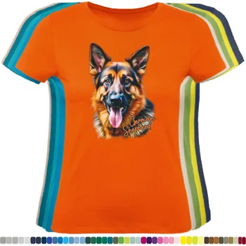 Dámské tričko damske-levne-bavlnene-tricko-digitalni-potisk-pes-nemecky-ovcak Barva: Orange - oranžová, velikost: M