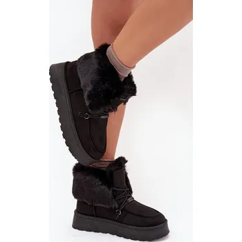 Dámská zimní obuv Dámské Sněhule Na Platformě S Kožíškem A Šněrováním Big Star SS274114 Barva: Černá, Velikost: 38