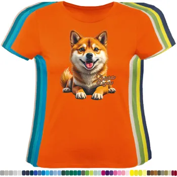 Dámské tričko damske-levne-bavlnene-tricko-digitalni-potisk-pes-shiba-inu Barva: Orange - oranžová, velikost: XS