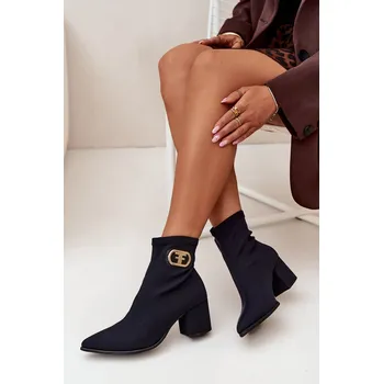 Dámské kozačky Dámské boty na podpatku se zlatým detailem Zazoo 3128 Barva: Černá, Velikost: 37