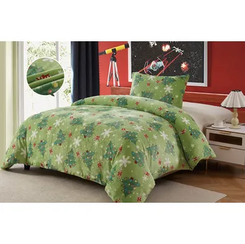 Povlečení Povlečení mikroplyš Vánoční stromeček zelené 1dílné 90 x 200, 70 x 90 cm zipový uzávěr