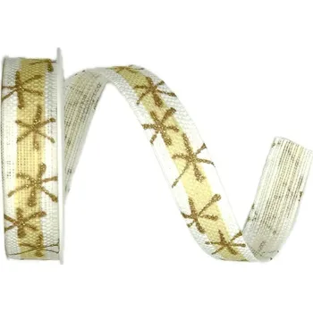 Stuha Vánoční stuha Golden Spark– Christmas Cotton Ribbon bílá 15mm x 2m (10,-Kč/m) (Vánoční stuha bavlněná, bílá, jednostranný potisk, bez vlasce a drátku)