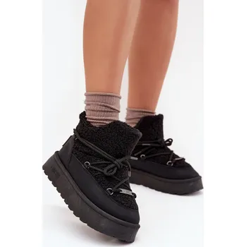 Dámská zimní obuv Dámské Sněhule Na Platformě S Kožíškem Typu Beránek SS274112 Barva: Černá, Velikost: 40
