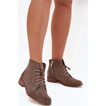 Dámské kozačky Zazoo 2964 Kožené Boty Na Plochém Podpatku Barva: Béžová, Velikost: 40