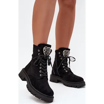 Dámské kozačky Boty Pracovní S Bižuterními Doplňky Zateplené Eko Semišové Miryssa Barva: Černá, Velikost: 40