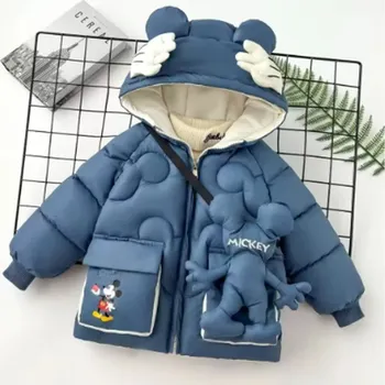 Dívčí bunda Dětská zimní bunda Mickey Mouse s kapucí a malou taštičkou Barva: modrá, Velikost: 12 měsíců