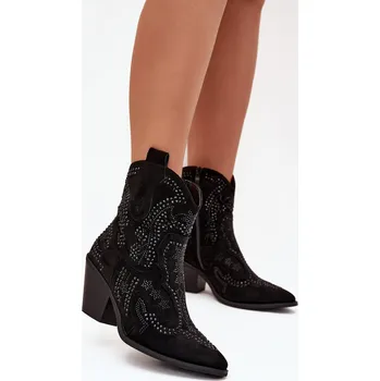 Dámské kozačky Zateplené Dámské Kotníkové Boty Kovbojky Se Zdobením Lelira Barva: Černá, Velikost: 36