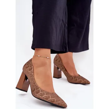 Dámské lodičky Dámské Lodičky Na Podpatku S Dekorativním Vytlačením Vinceza 62254 Barva: Béžová, Velikost: 36