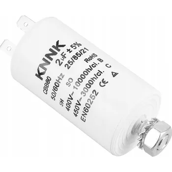 Kondenzátor Rozběhový kondenzátor 2uF 450VAC CBB60 pro motory, fázový, M8, 64x34 mm