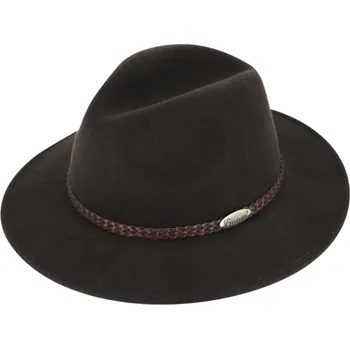 Klobouk Fiebig - Headwear since 1903 Hnědý klobouk fedora plstěný s koženým pleteným páskem - Fiebig Velikost: 61 cm (XL)