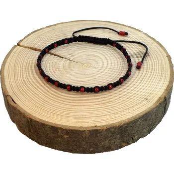 Náramek WUX Jemný macramé náramek s červeným korálkem VELIKOST NÁRAMKU: Pánská....18cm, BARVA PROVÁZKU: Lososová, PRŮMĚR PROVÁZKU: Ø 1mm