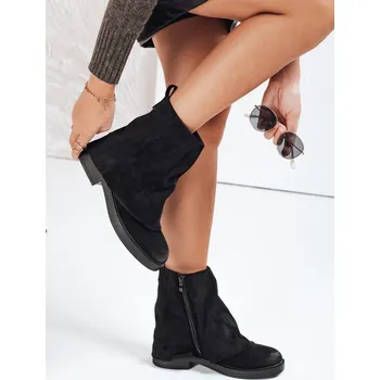 Dámské kozačky Dstreet Dámské kotníkové boty semišové s ohrnutým svrškem ZY1092 Barva: Černá, Velikost: 37