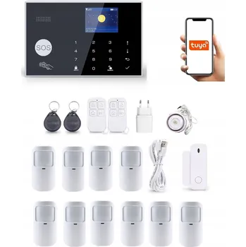 Sada domovního alarmu BEZDRÁTOVÝ LCD ALARM 2.4' GSM WiFi TUYA SMART V POLŠTINĚ + 10x PIR čidel