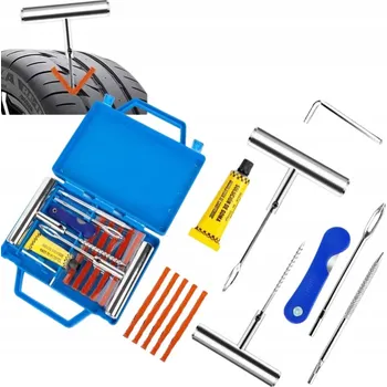 Sada na opravu pneumatiky SADA NA OPRAVU BEZDUŠOVÝCH PNEUMATIK KOL ZÁPLATAMI, ŠŇŮRAMI A FRÉZOU 27 DÍLŮ