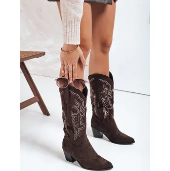 Dámské kozačky Dámské kovbojské kozačky semišové ZY1161 Barva: Hnědá, Velikost: 37