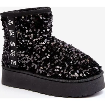 Dámská zimní obuv Dámské sněžné boty s platformou zdobenou třpytky Silmo Barva: Černá, Velikost: 37