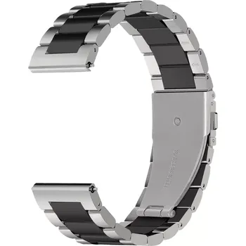 Řemínek na hodinky Prodloužený kovový řemínek stříbrno-černý 22 mm: Užitná délka do 225 mm