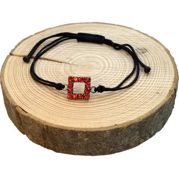 Náramek WUX Štrasový čtverec s červené očka VELIKOST NÁRAMKU: Dámská...16cm, BARVA PROVÁZKU: Modrá, PRŮMĚR PROVÁZKU: Ø 1mm