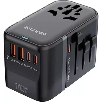 Cestovní adaptér Univerzální cestovní adaptér BLITZWOLF BW-TA2 s GaN 100W a USB-C/USB-A rychlonabíjením