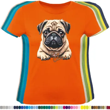 Dámské tričko damske-levne-bavlnene-tricko-digitalni-potisk-pes-mops-carlino Barva: Orange - oranžová, velikost: XXL