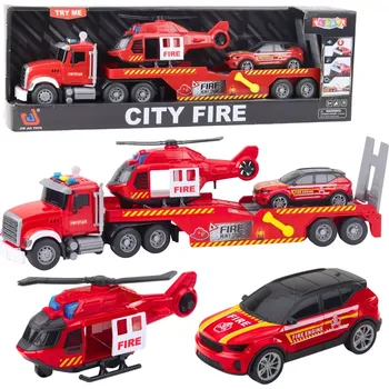 autíčko Hasičský set s odtahovým přívěsem, helikoptérou a autem se světly a zvuky